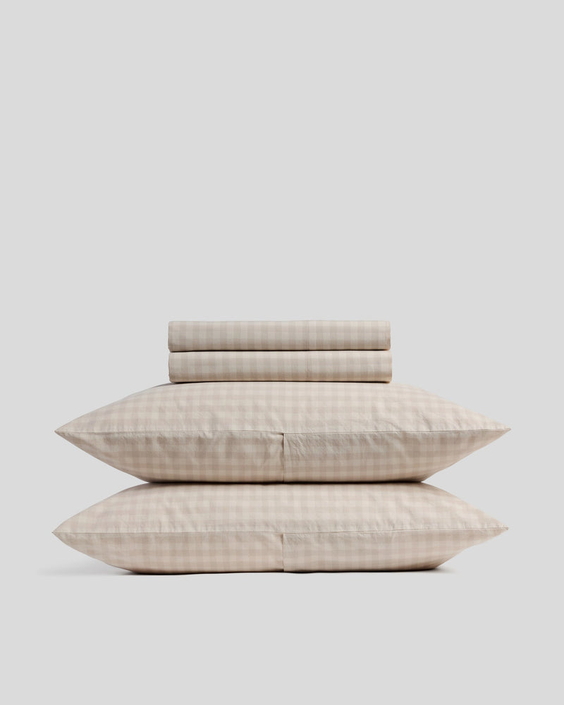 Brushed Cotton Sheet Set - Bone Check F/Q
