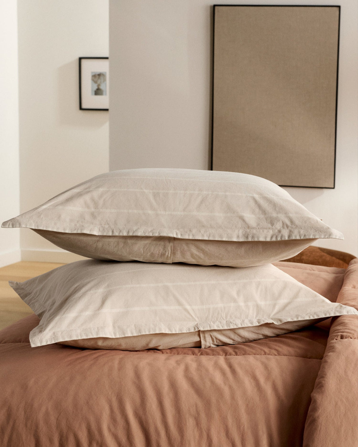 Brushed Cotton Sham Set (Bone Stripe)