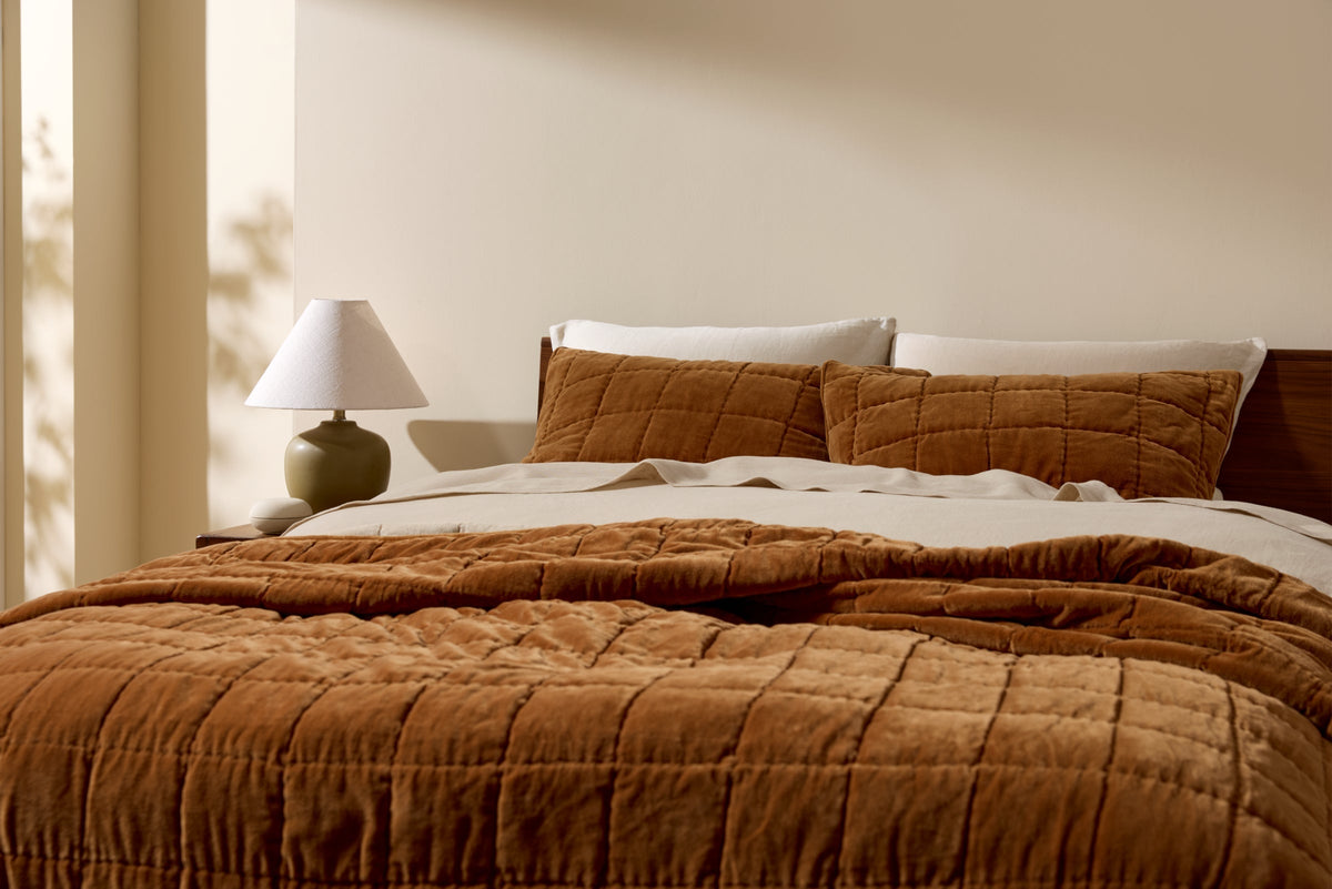 Hand Stitched Velvet Quilt (Tobacco)