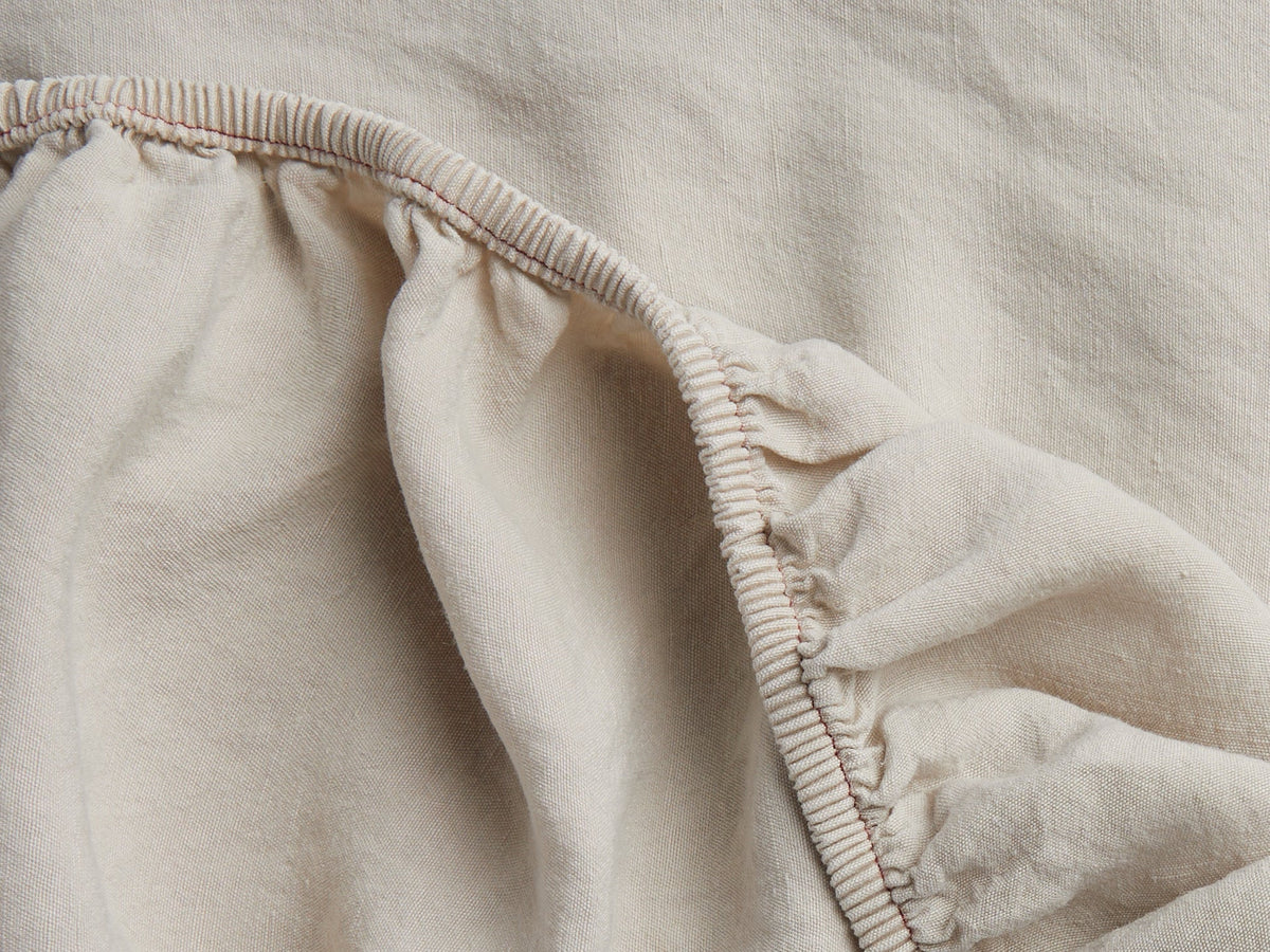 Linen Tencel Fitted Sheet - FINAL SALE (Bone with Canyon)