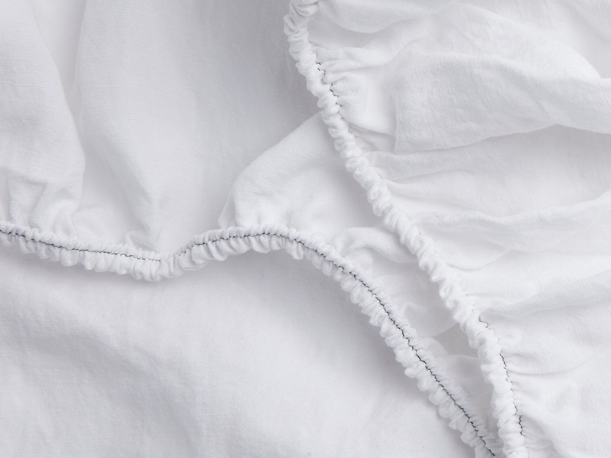 Linen Tencel Fitted Sheet - FINAL SALE (White with Black)