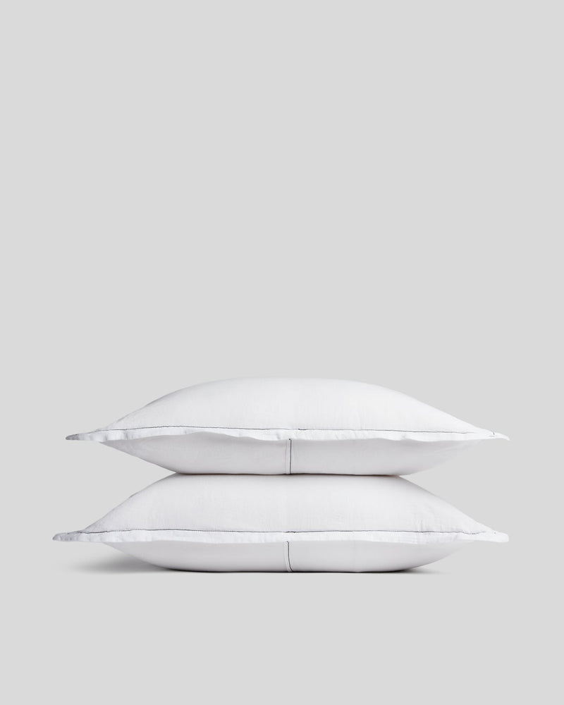 Linen Tencel Sham Set - FINAL SALE (White with Black)