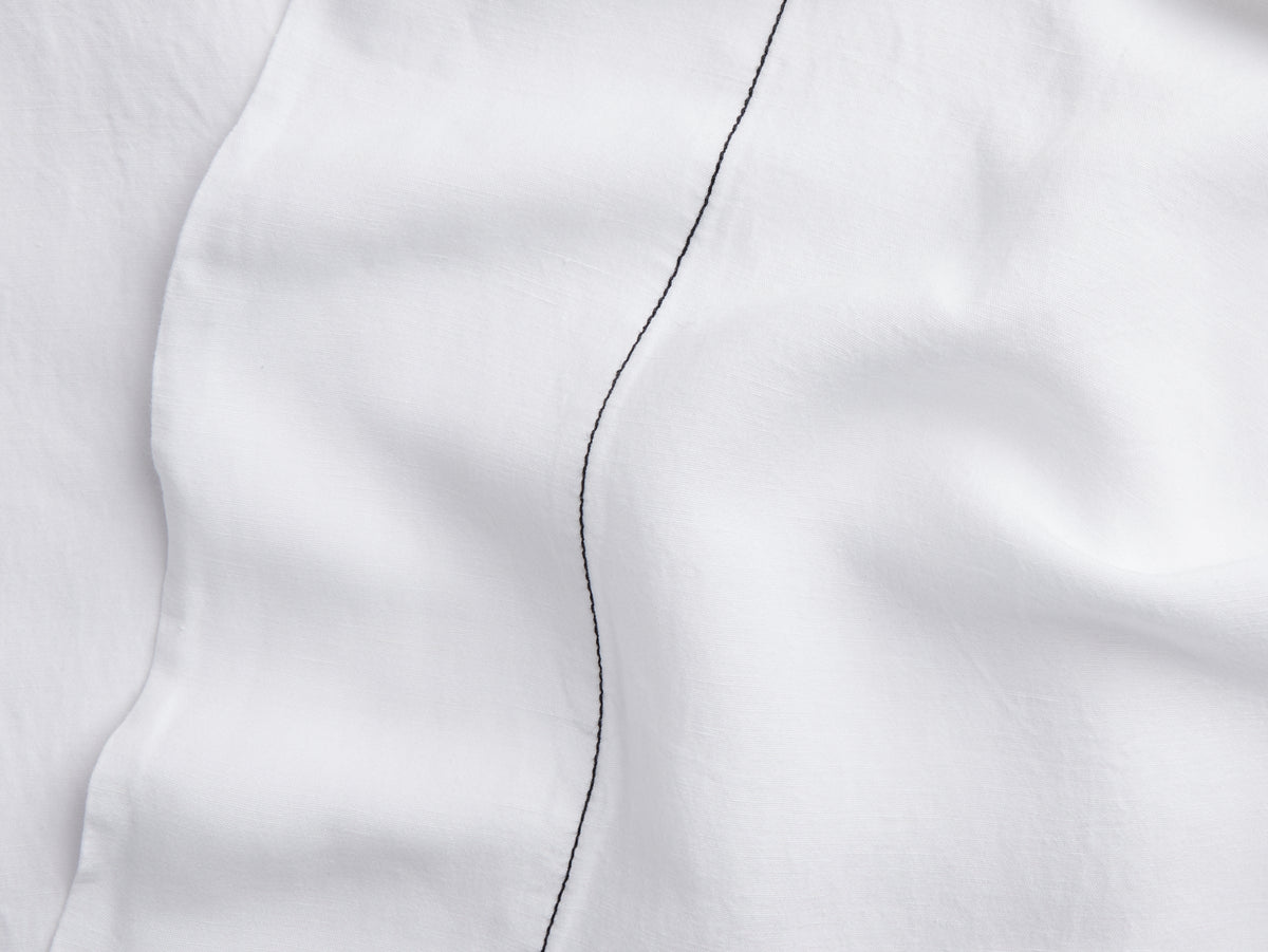 Linen Tencel Top Sheet - FINAL SALE (White with Black)