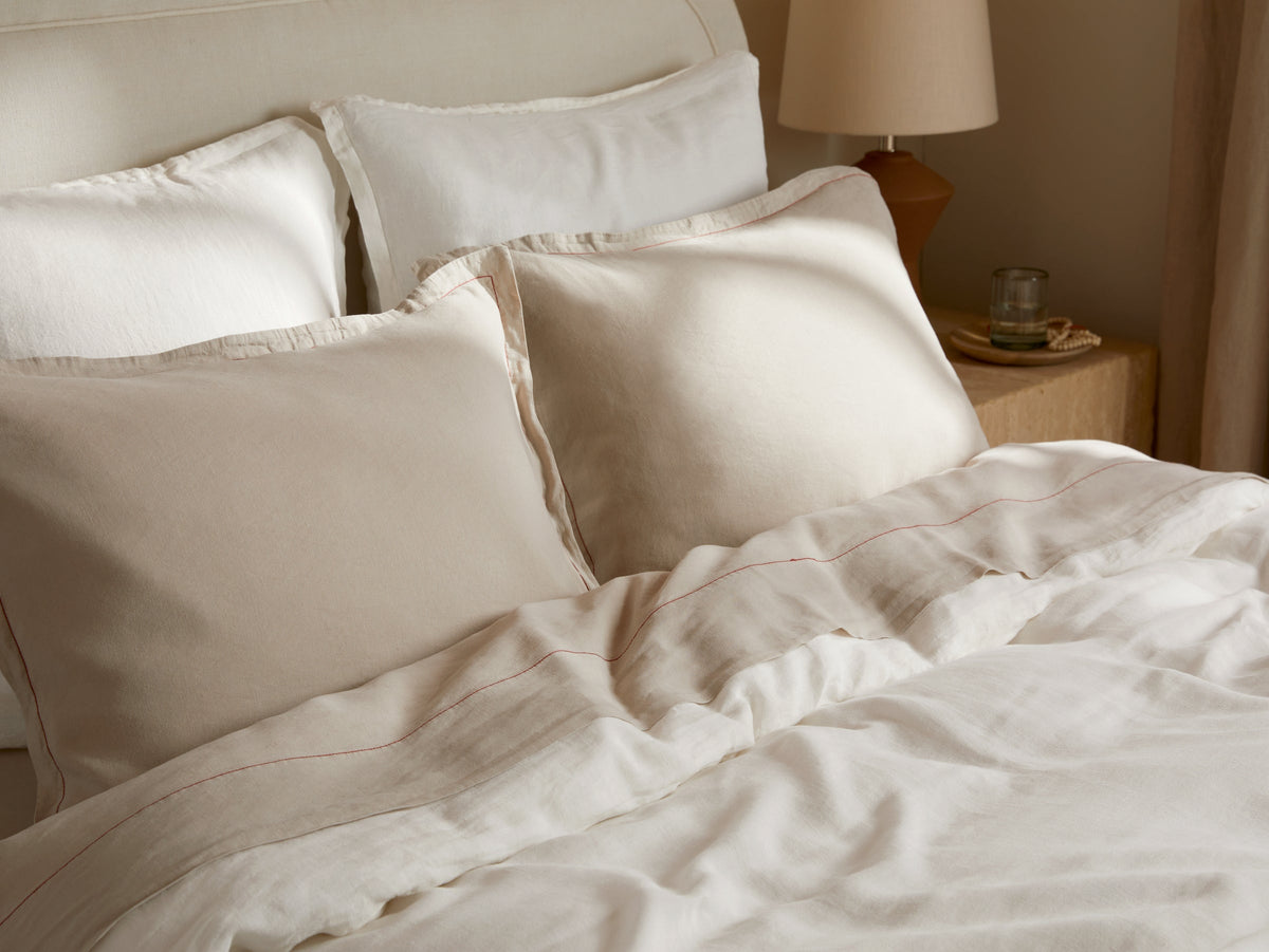 Linen Tencel Pillowcase Set - FINAL SALE (Bone with Canyon)