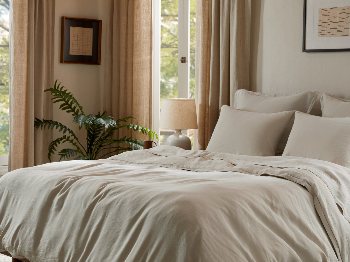 Linen Tencel Fitted Sheet - FINAL SALE (Bone with Canyon)