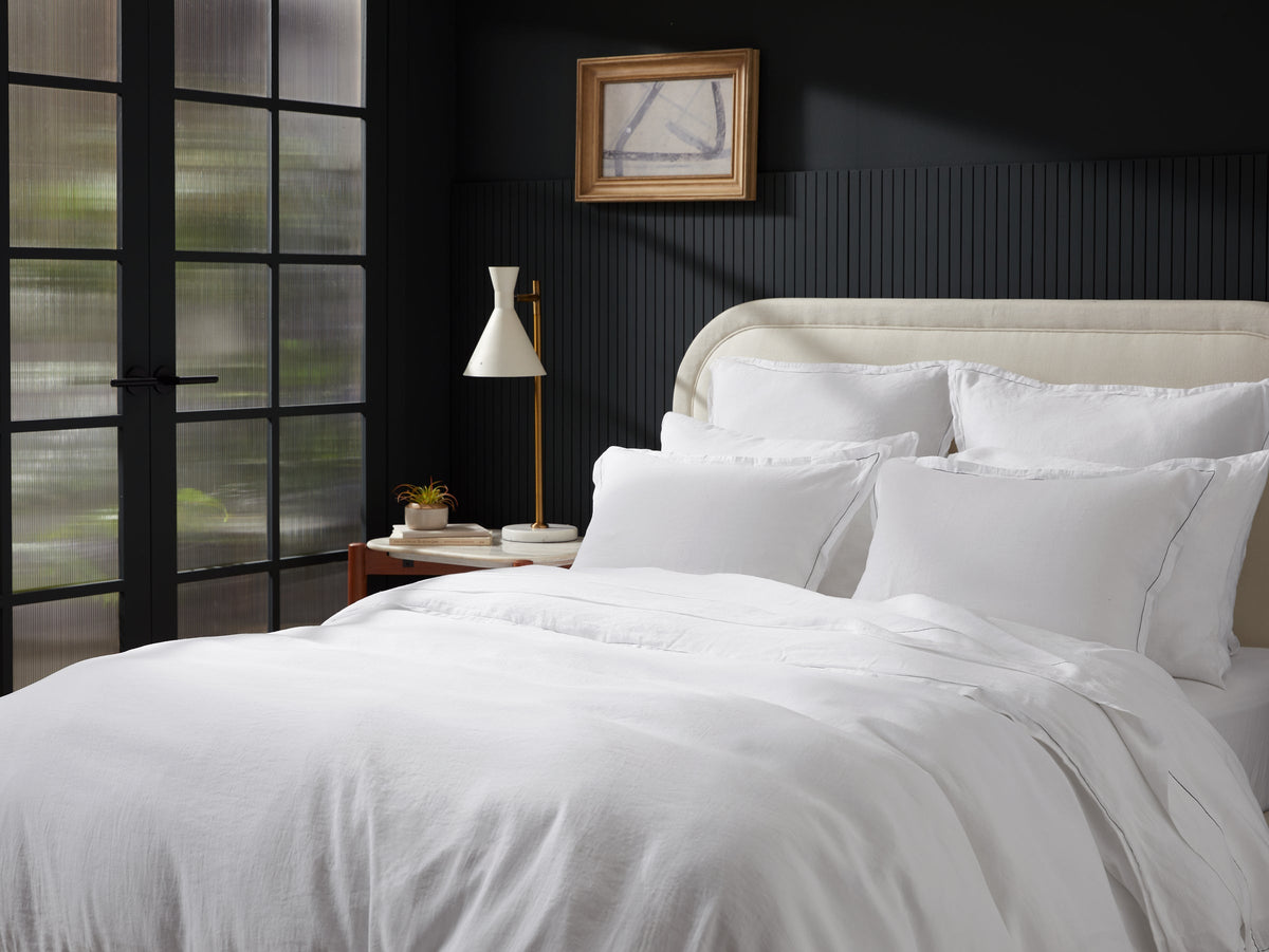 Linen Tencel Sham Set - FINAL SALE (White with Black)