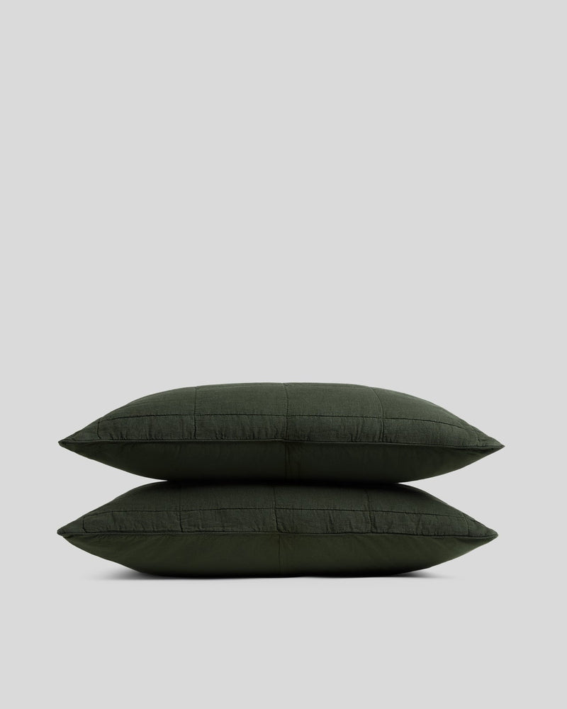 Linen Box Quilted Sham Set (Evergreen)