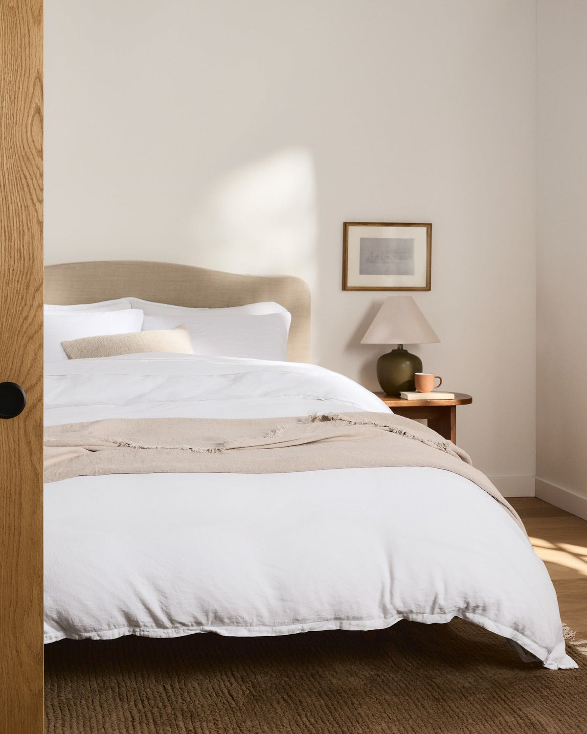 Linen Tencel Duvet Cover Set - White K/CK