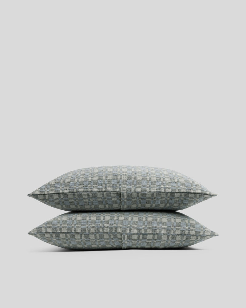 Modern Check Jacquard Sham Set (Dusk and Moss)