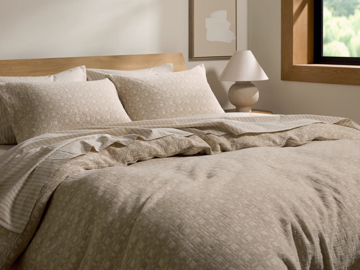 Modern Check Jacquard Duvet Cover (Cream and Bone)