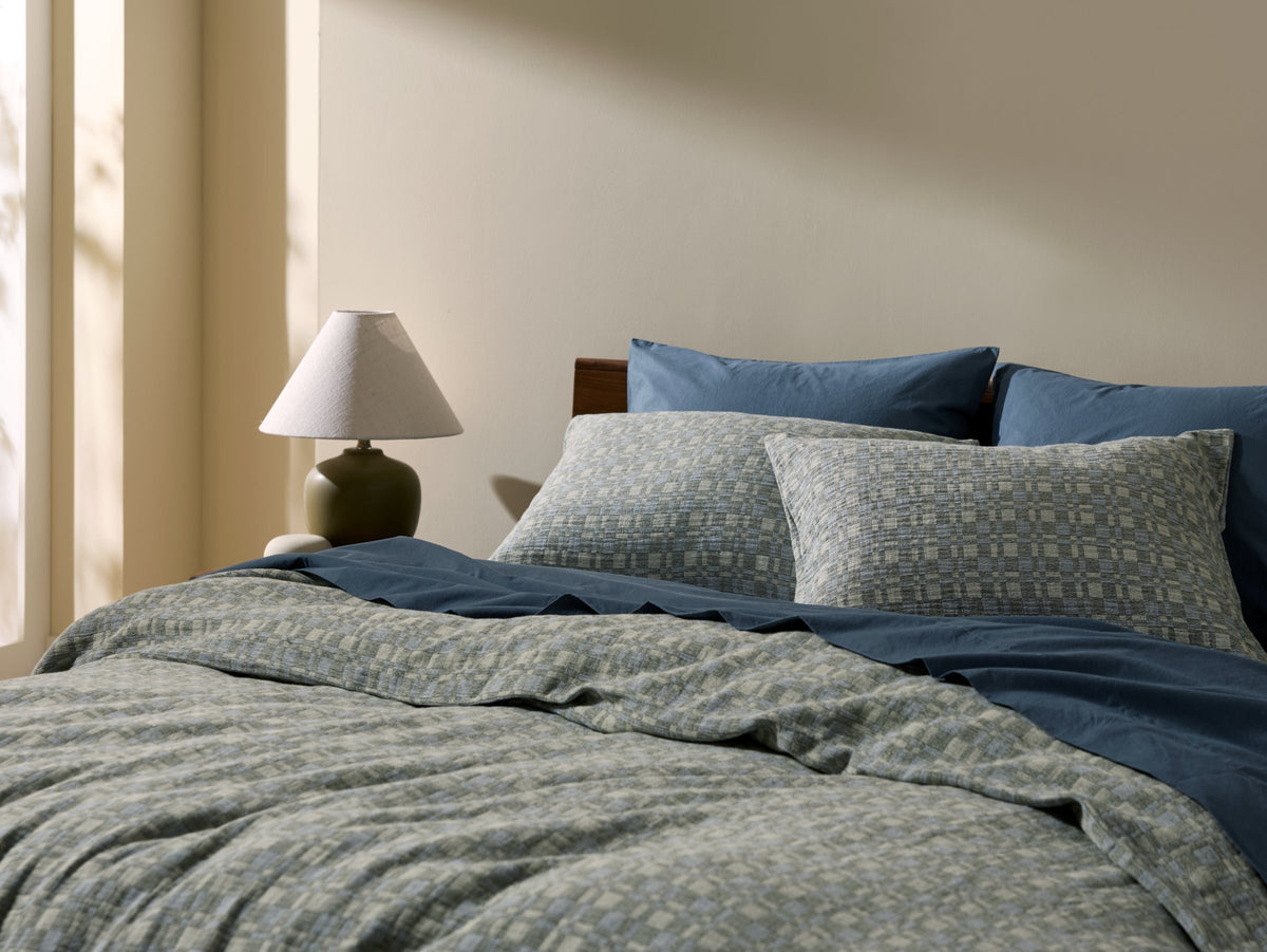 Modern Check Jacquard Sham Set (Dusk and Moss)