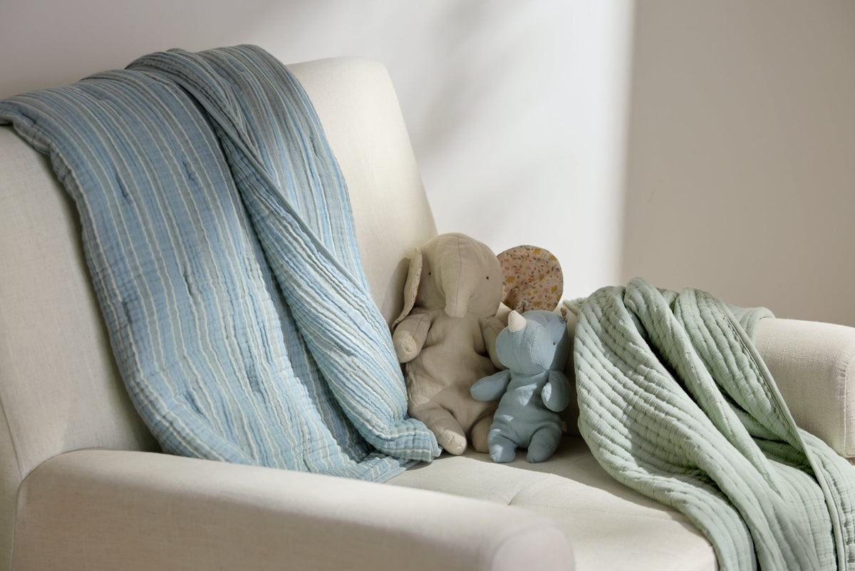 Organic Cloud Cotton Stripe Toddler Quilt (Wave and Horizon)