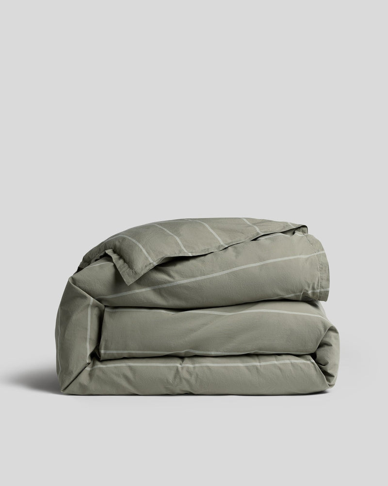 Percale Duvet Cover (Moss Stripe)