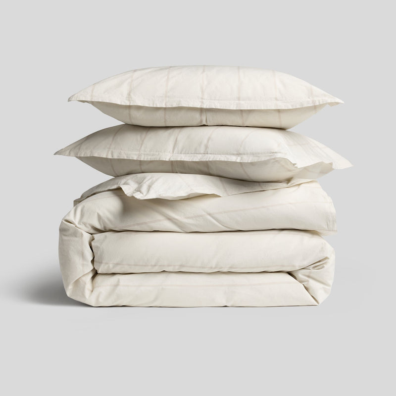 Percale Duvet Cover Set - Bone Stripe TW/XL