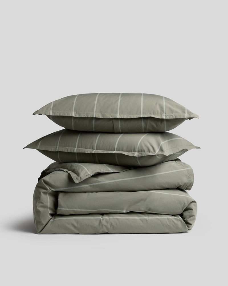 Percale Duvet Cover Set - Moss Stripe TW/XL