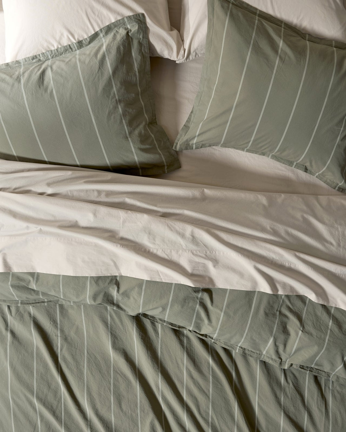 Percale Duvet Cover Set - Moss Stripe K/CK