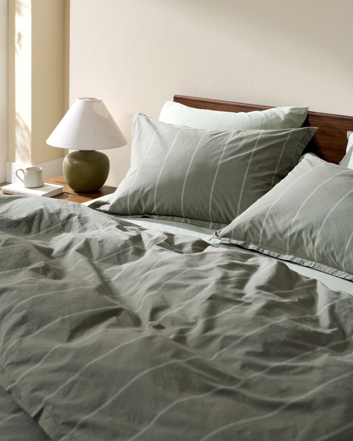 Percale Duvet Cover Set - Moss Stripe K/CK