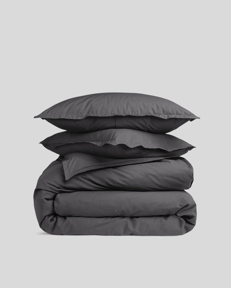 Percale Duvet Cover Set - Slate K/CK