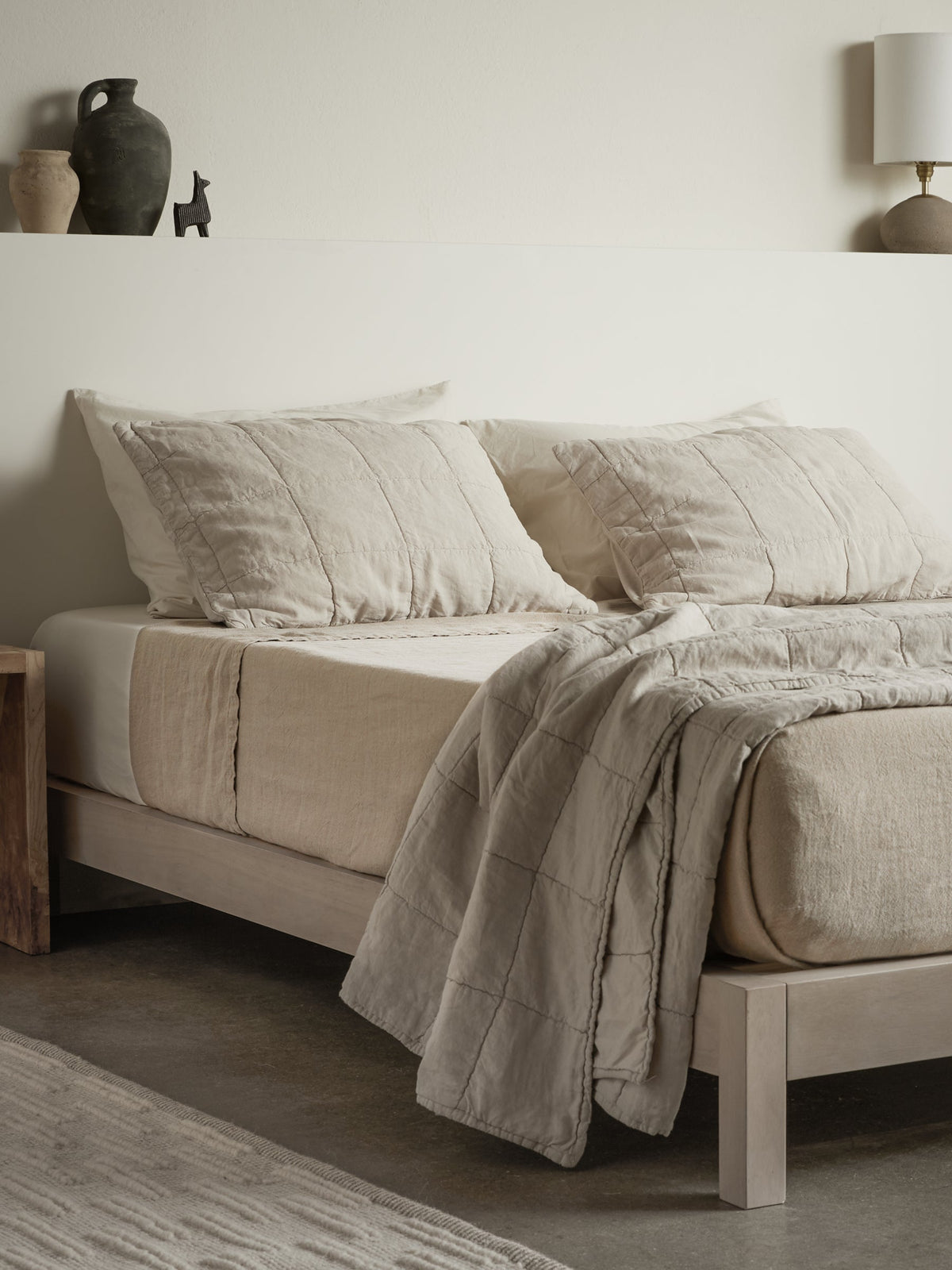 Vintage Linen Bed Blanket (Natural)