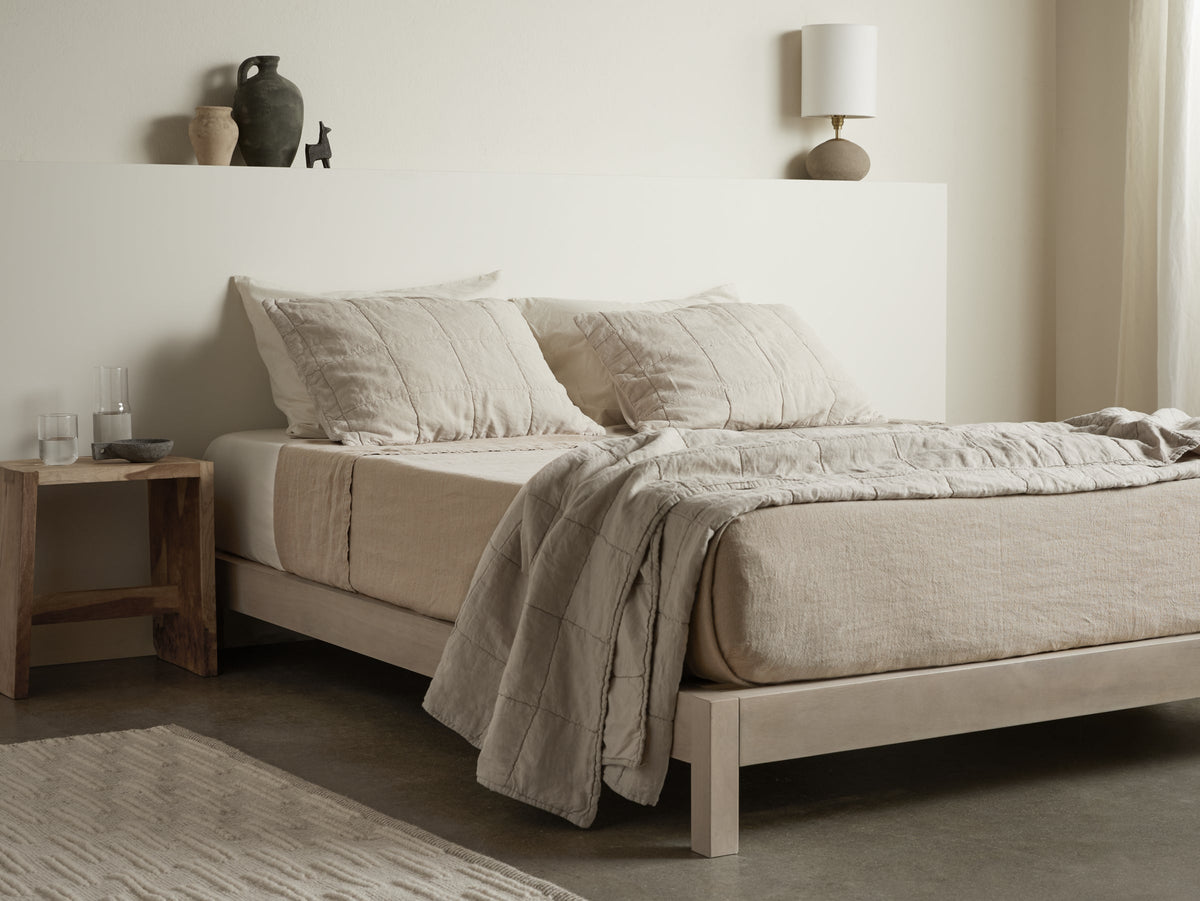 Vintage Linen Bed Blanket (Natural)